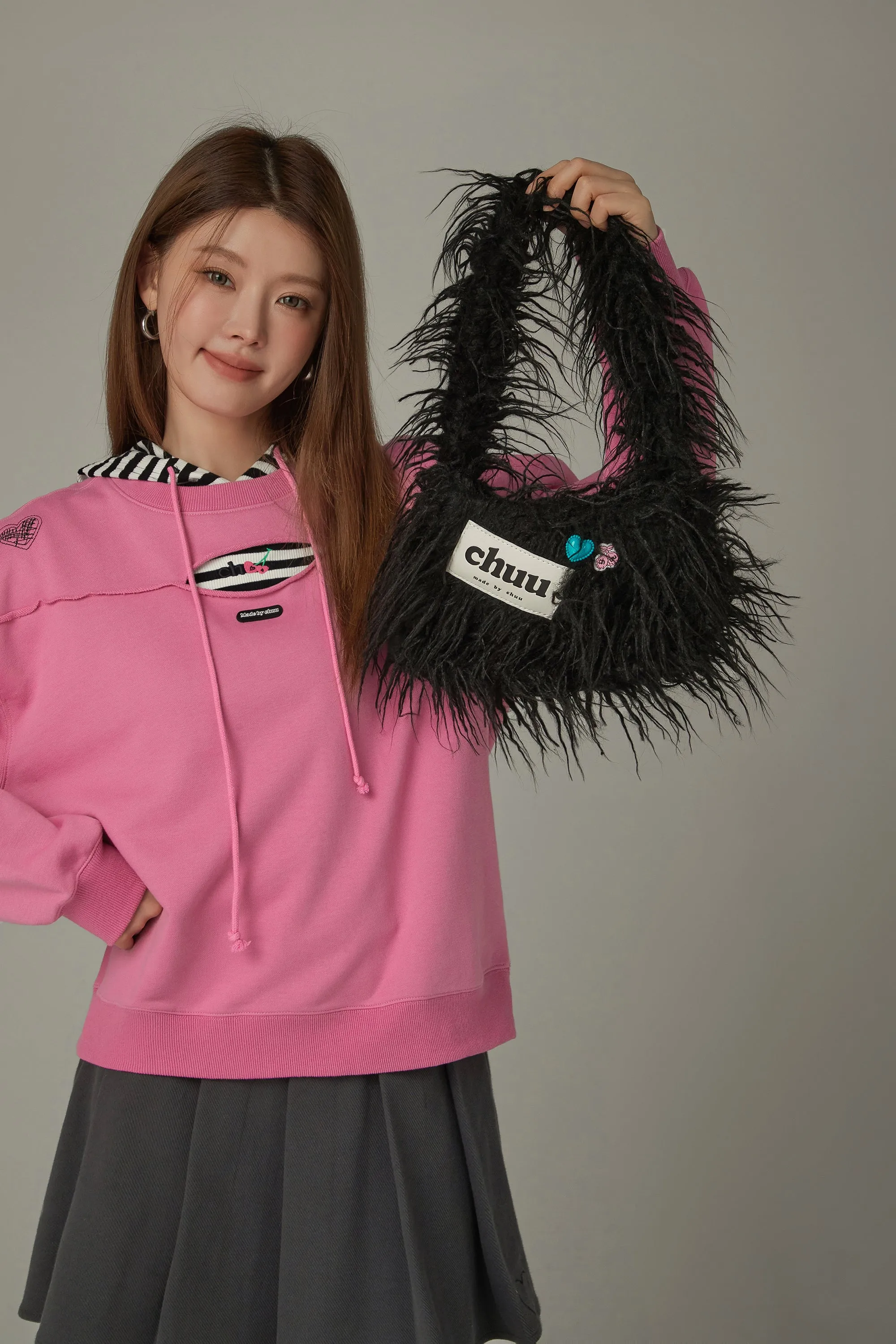 Fuzzy Logo Shoulder Bag