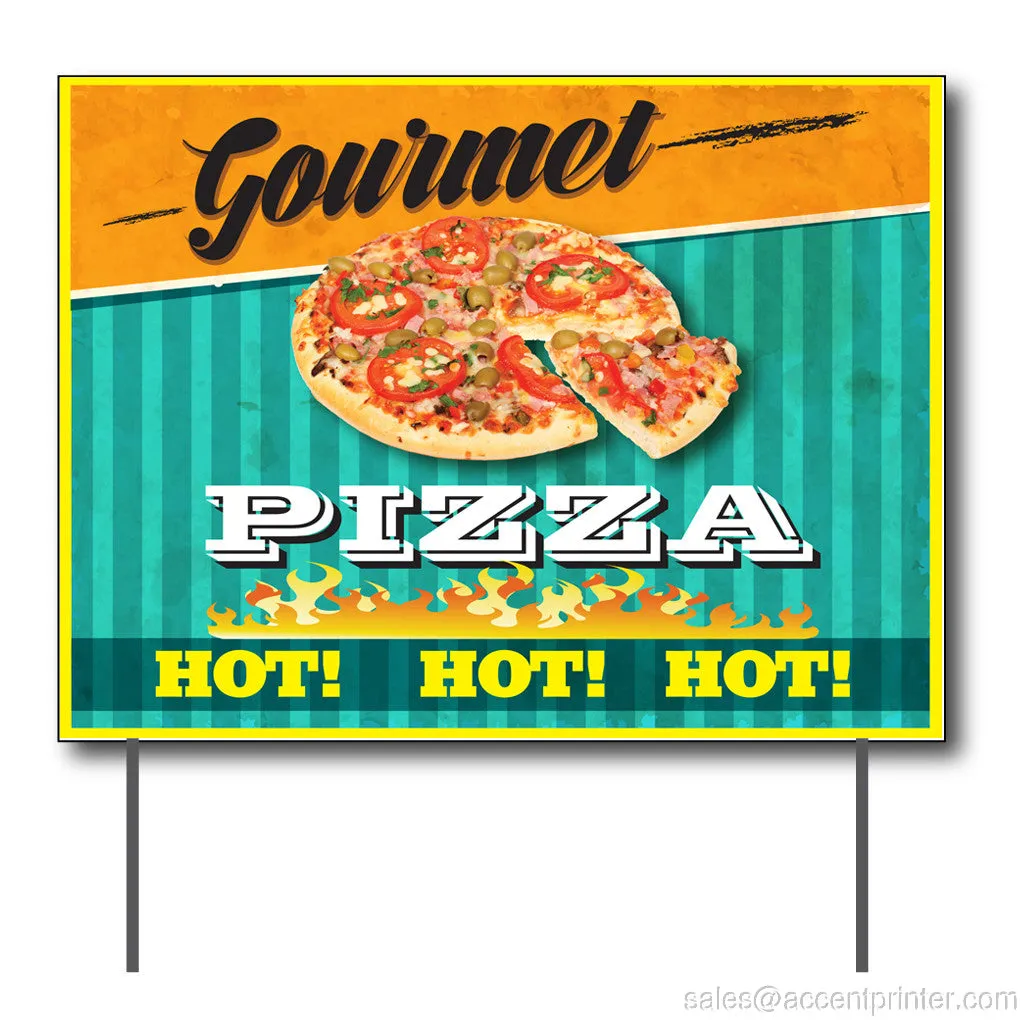 Gourmet Pizza Curbside Sign, 24"w x 18"h, Full Color Double Sided