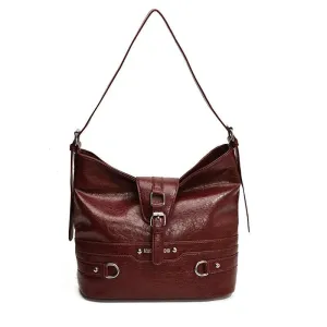 Large Shoulder Bags Women's Soft Leather Belt Buckle Zipper Crossbody Purses