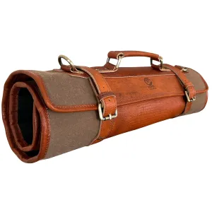 Leather Canvas Knife Roll Storage Bag (Brown Rust)