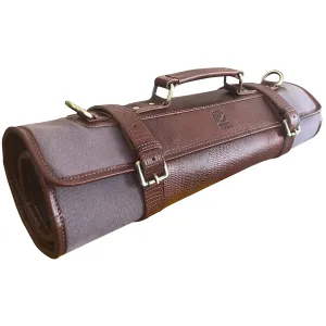 Leather Canvas Knife Roll Storage Bag (Chocolate Grey)