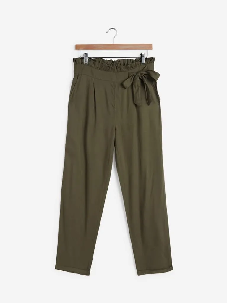 LOV Olive Paper-Bag Cloudy Trousers