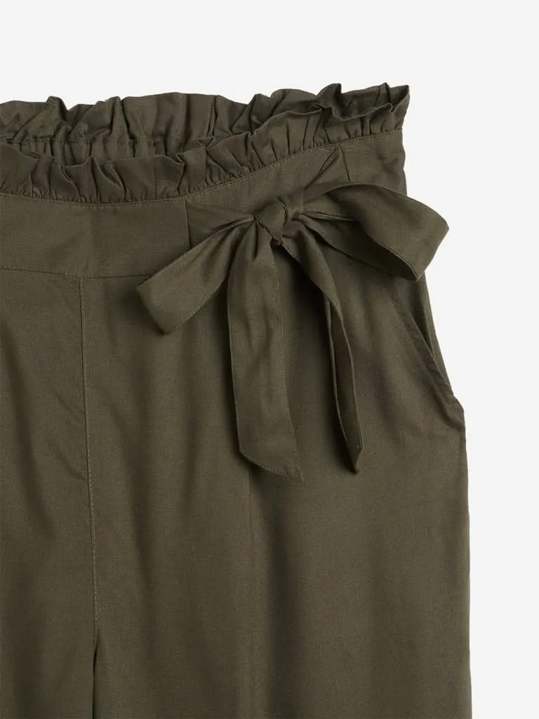 LOV Olive Paper-Bag Cloudy Trousers