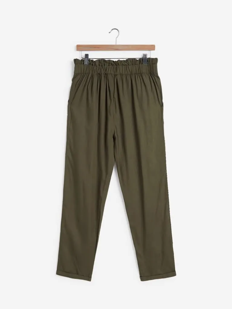 LOV Olive Paper-Bag Cloudy Trousers