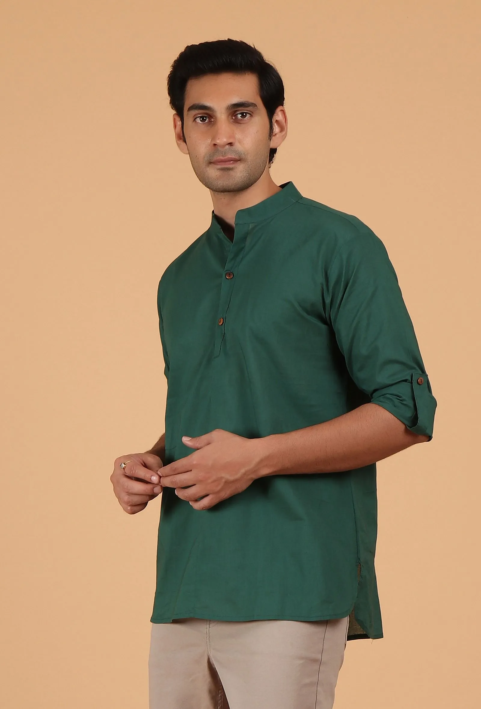 Pine Green Plain Sustainable Cotton Shirt