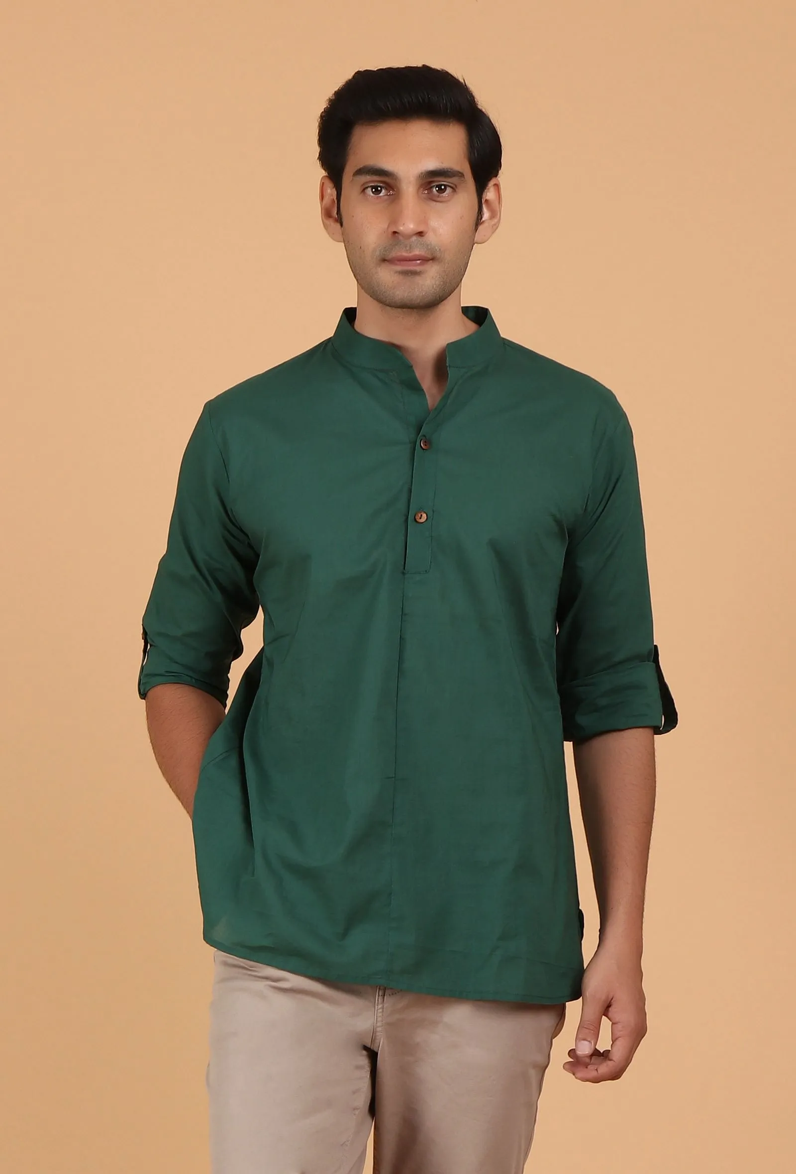 Pine Green Plain Sustainable Cotton Shirt