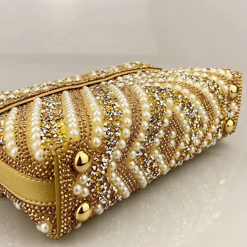 Pre Order:  Water Diamond Pearl Inlaid Chain Handheld Bag