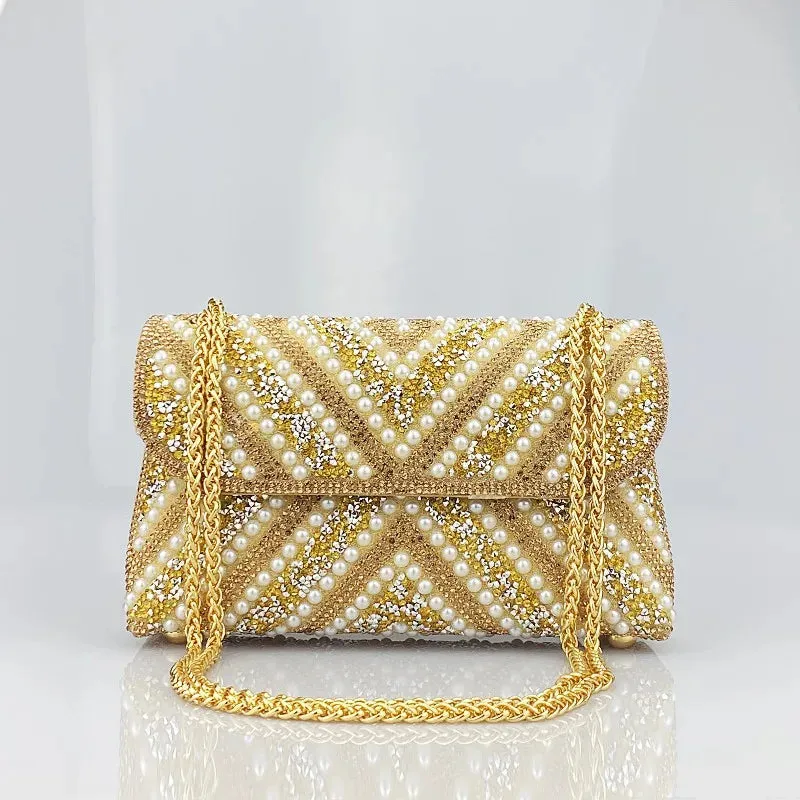 Pre Order:  Water Diamond Pearl Inlaid Chain Handheld Bag