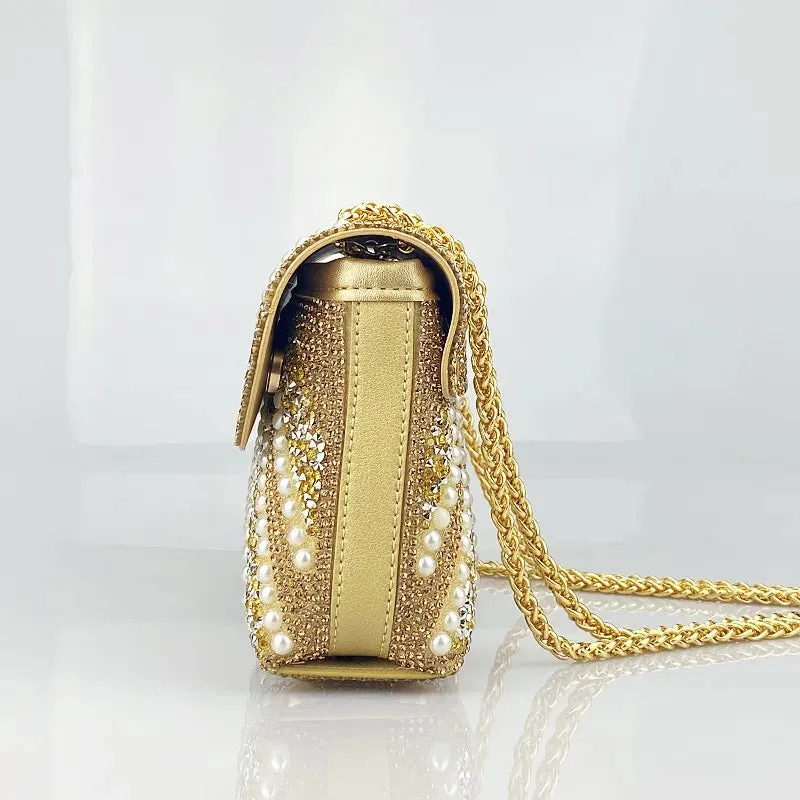 Pre Order:  Water Diamond Pearl Inlaid Chain Handheld Bag