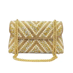 Pre Order:  Water Diamond Pearl Inlaid Chain Handheld Bag