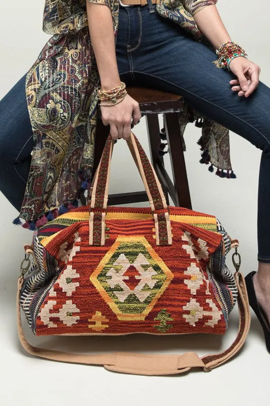 Rustic Brown Boho Chic Navajo Pattern Weekender Duffle Bag