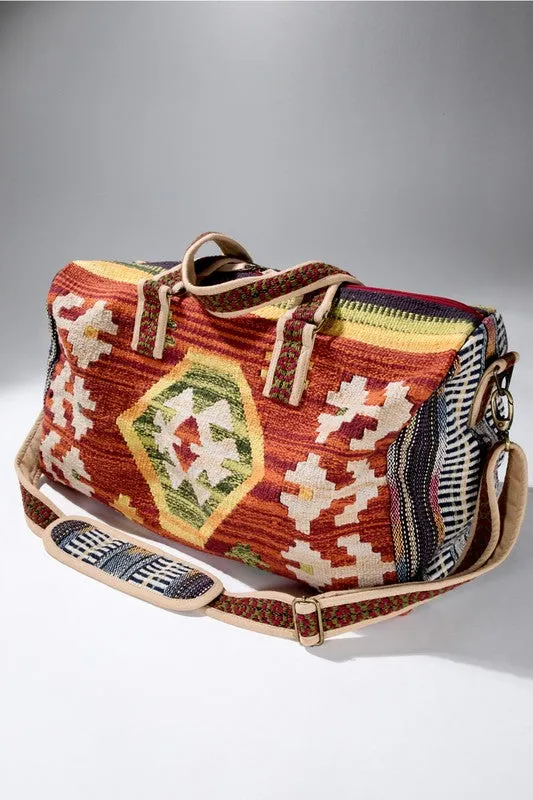 Rustic Brown Boho Chic Navajo Pattern Weekender Duffle Bag