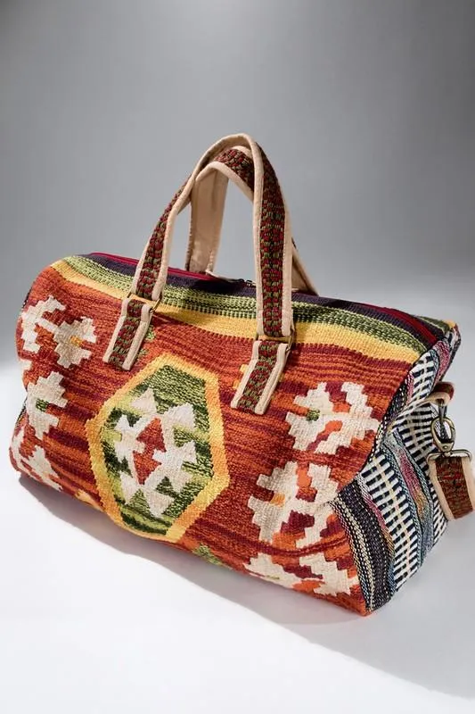 Rustic Brown Boho Chic Navajo Pattern Weekender Duffle Bag