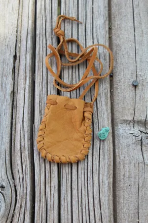 Rustic small medicine bag, handmade leather pouch