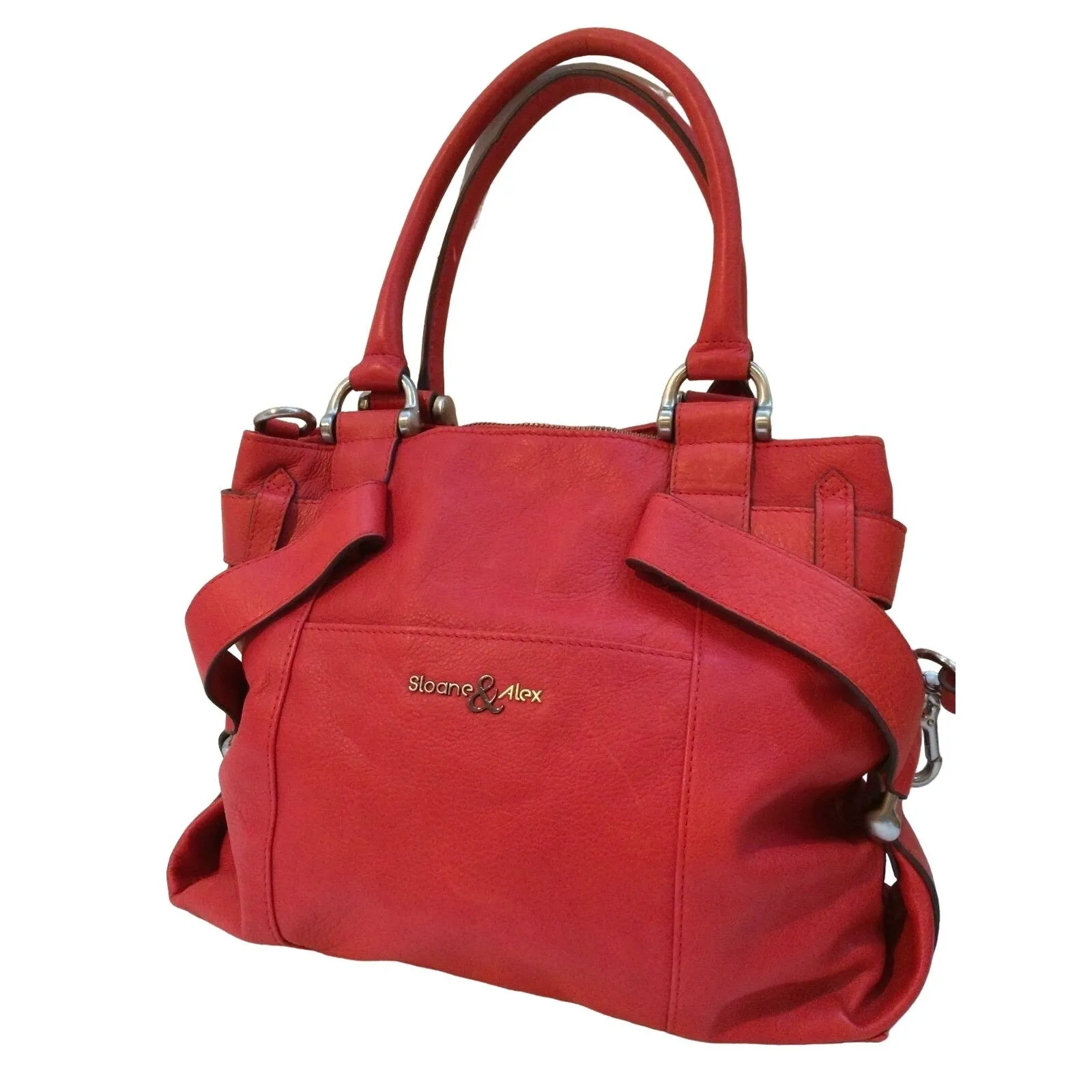 Sloane & Alex Bag Ruby Red Leather Tote Handbag Street Style High End Designer