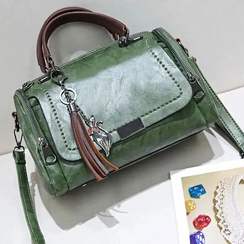 Tassel Décor Handbag, Women's Large Capacity Shoulder Bag, Fashion Zipper Cross body Bag With Removable Strap.