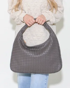 Textured Shoulder Hobo Bag in Stone