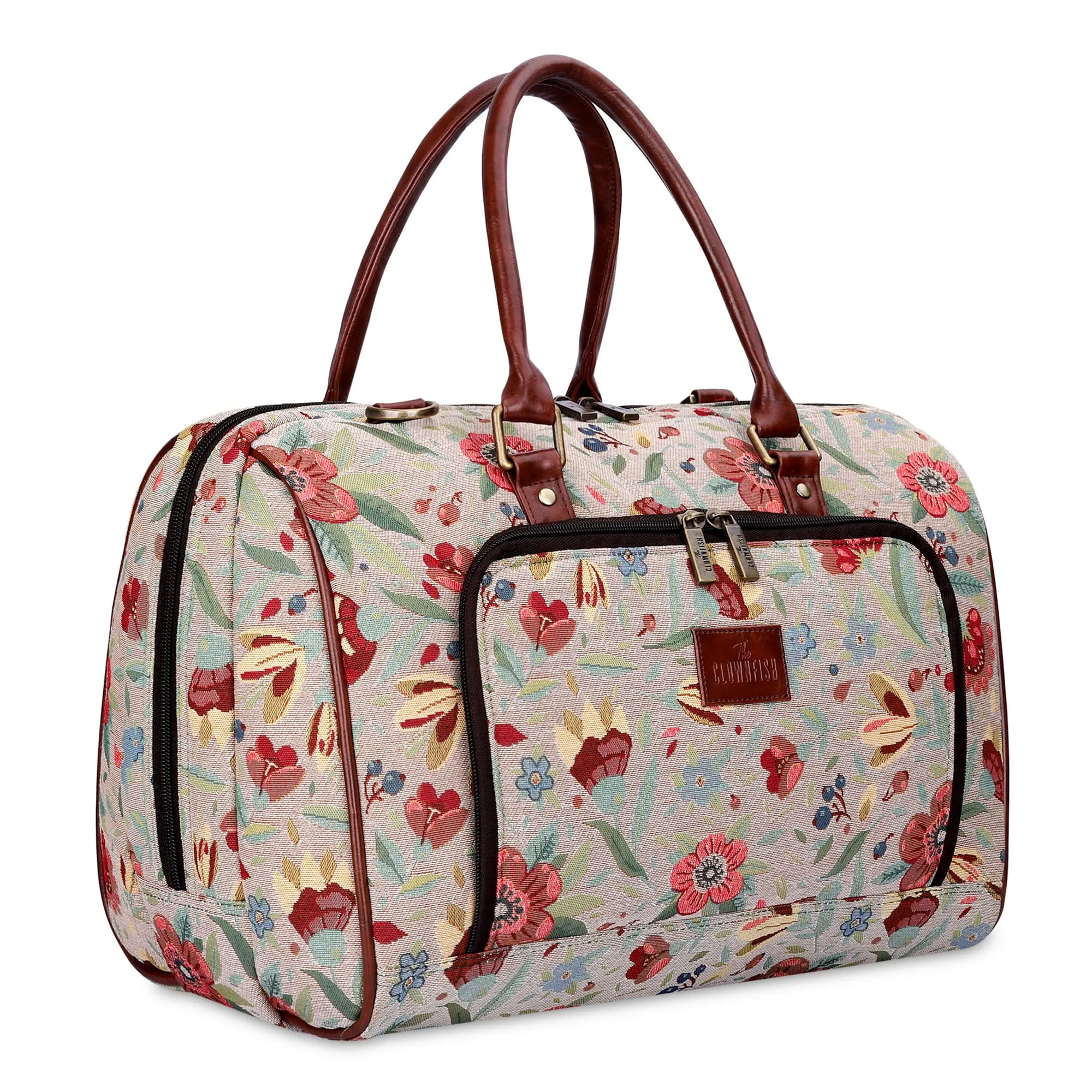 THE CLOWNFISH Fabric Oceania 28 Litres Tapestry Business Travel Duffle Carry-On Luggage Bag With 15.6 Inch Laptop Sleeve (Sky Blue-Floral), 24 Centimeters