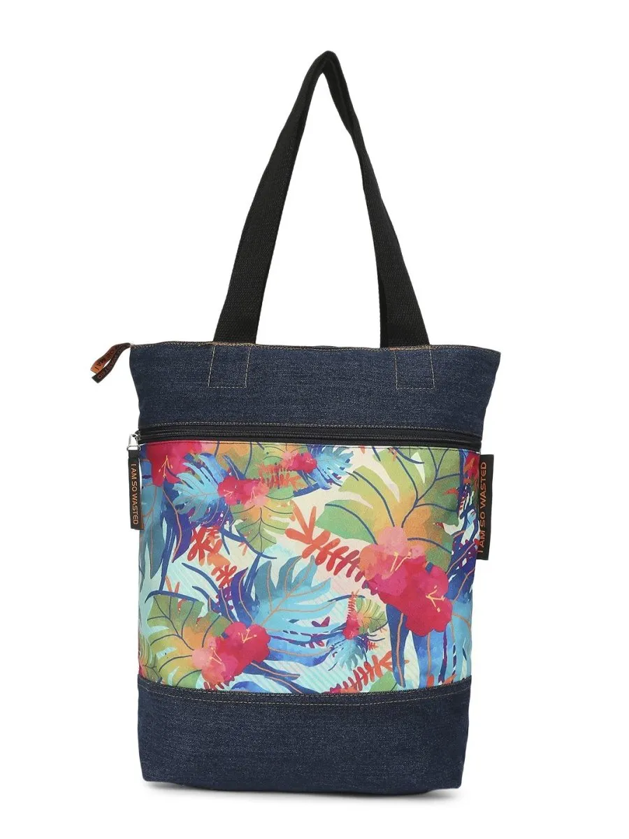 Tropical Upcycled Denim Tote Bag