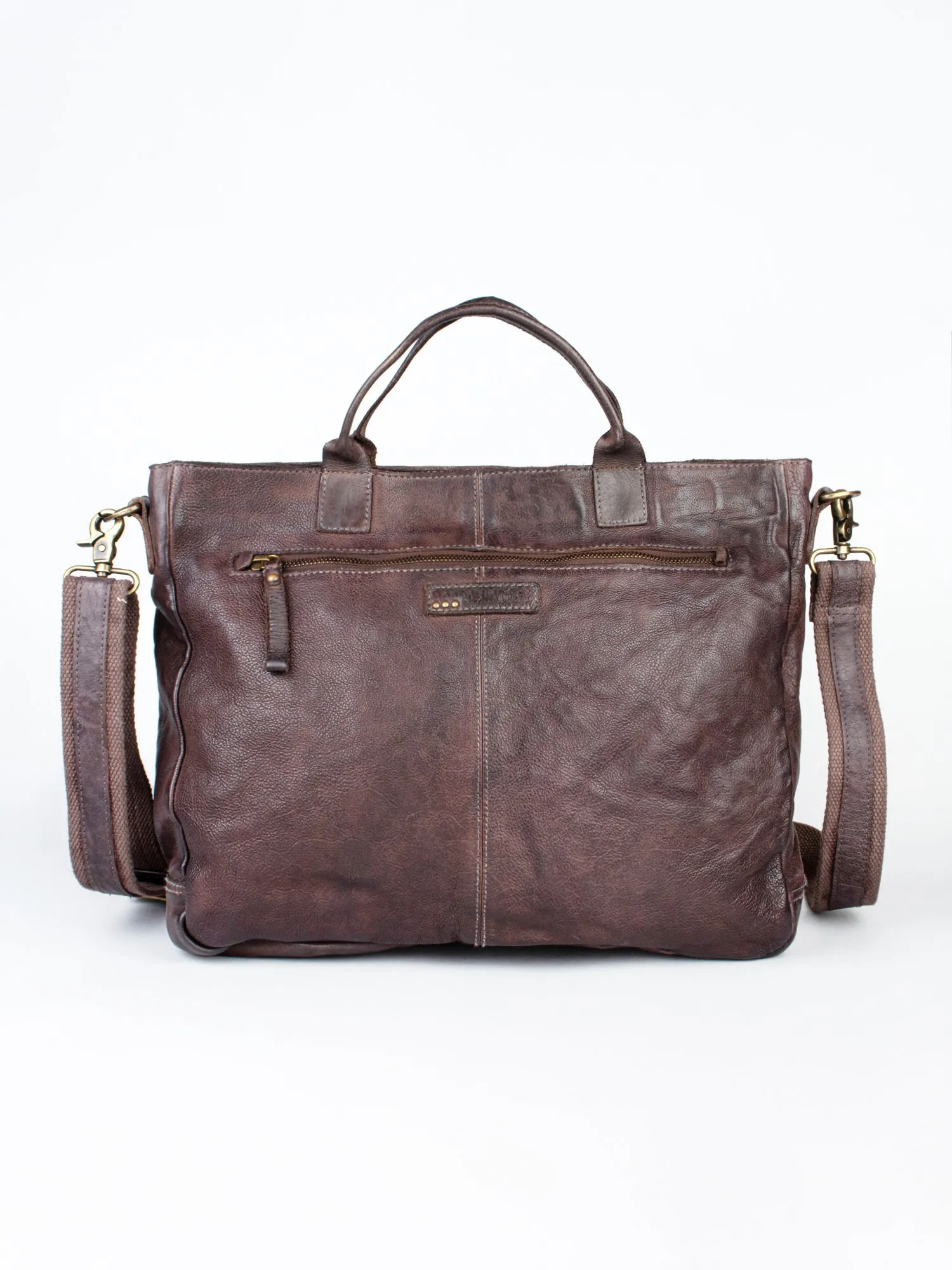 Vintage Cognac Leather Laptop Bag With Front Pocket For Men & Women