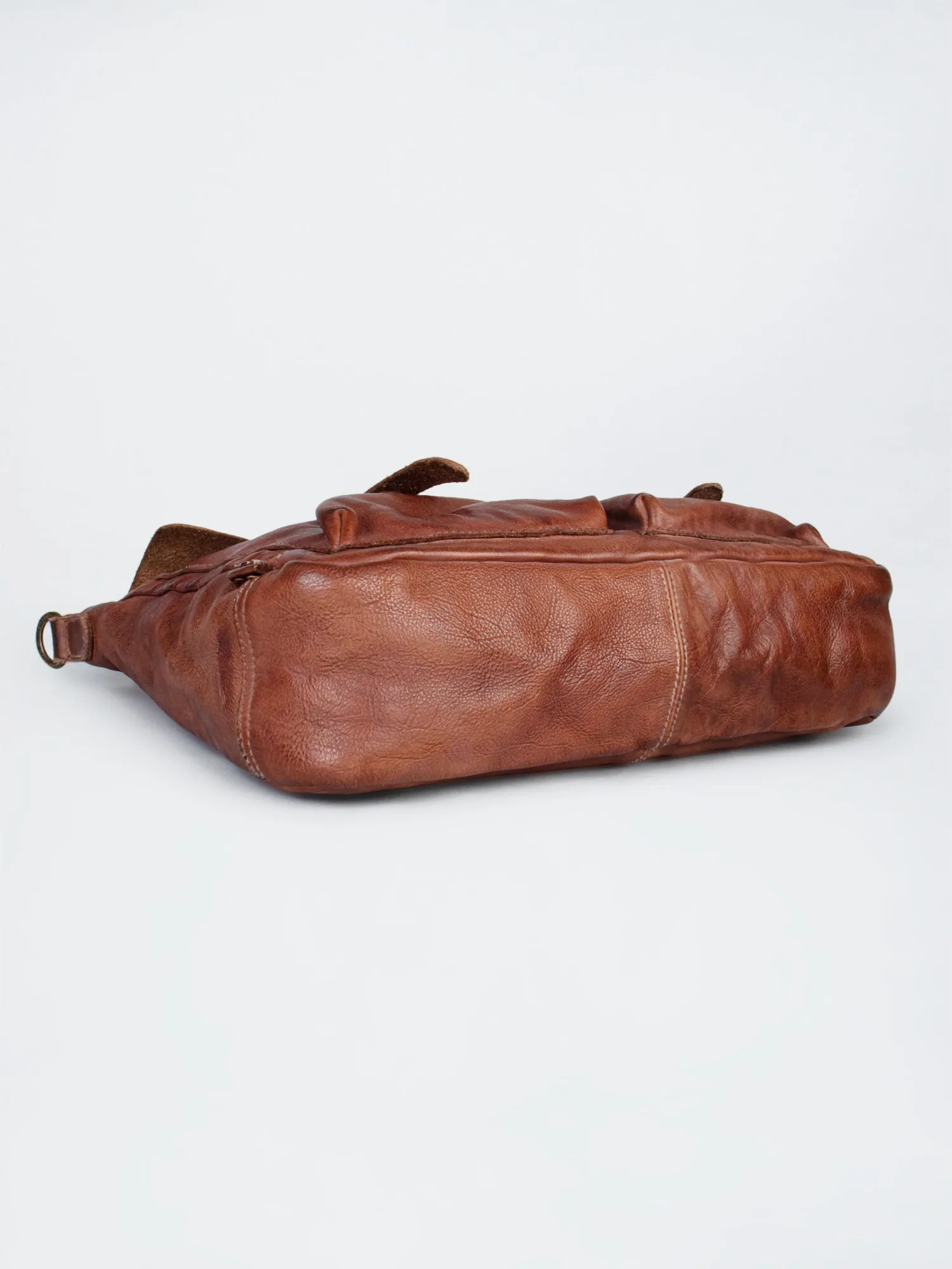 Vintage Cognac Leather Laptop Bag With Front Pocket For Men & Women