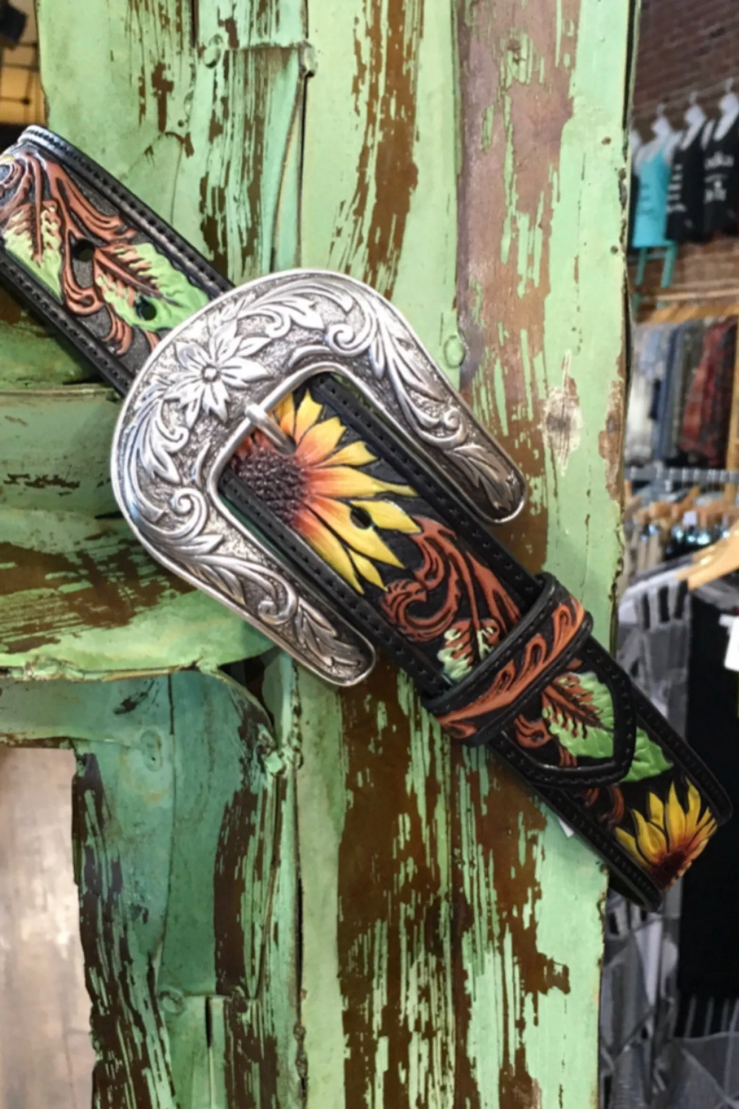 Women's Sunflower Tooled Belt