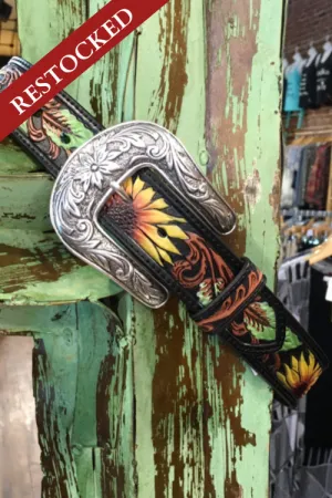 Women's Sunflower Tooled Belt